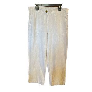 Talbots Linen Blend Pants 8P 8 Petite Southampton Wider Straight Leg Tan Preppy